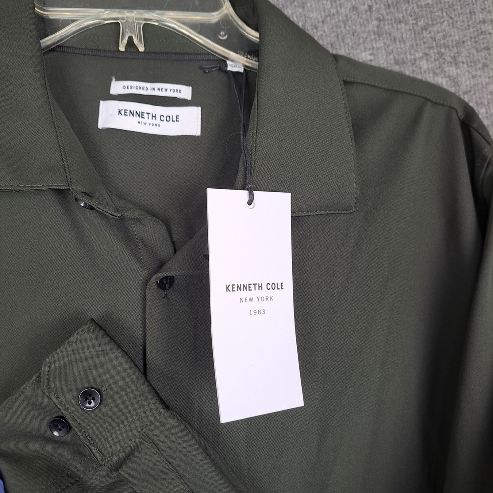 NWT Kenneth Cole Mens Long Sleeve Green Stretch Button Down Shirt Large $69 New